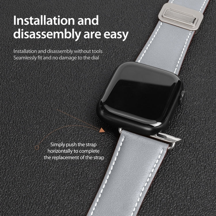 For Apple Watch SE 44mm DUX DUCIS YA Series Magnetic Buckle Genuine Leather Watch Band(Grey) - Watch Bands by DUX DUCIS | Online Shopping UK | buy2fix