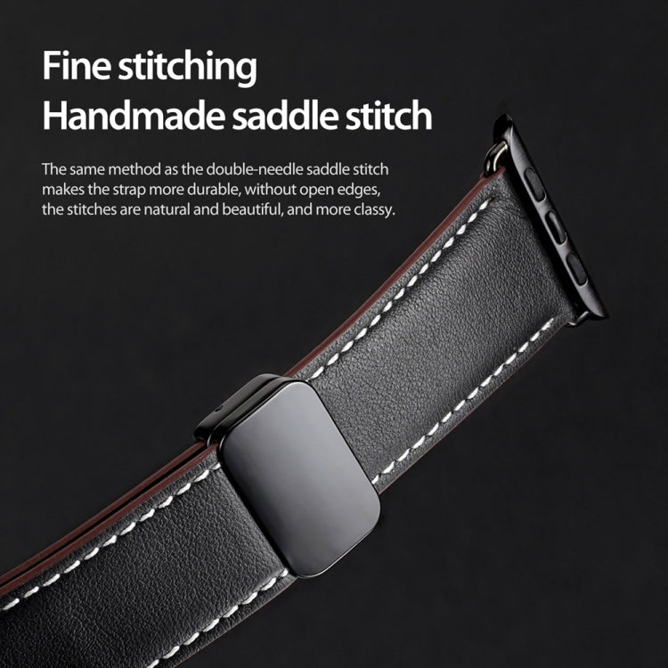 For Apple Watch Series 6 44mm DUX DUCIS YA Series Magnetic Buckle Genuine Leather Watch Band(Black) - Watch Bands by DUX DUCIS | Online Shopping UK | buy2fix