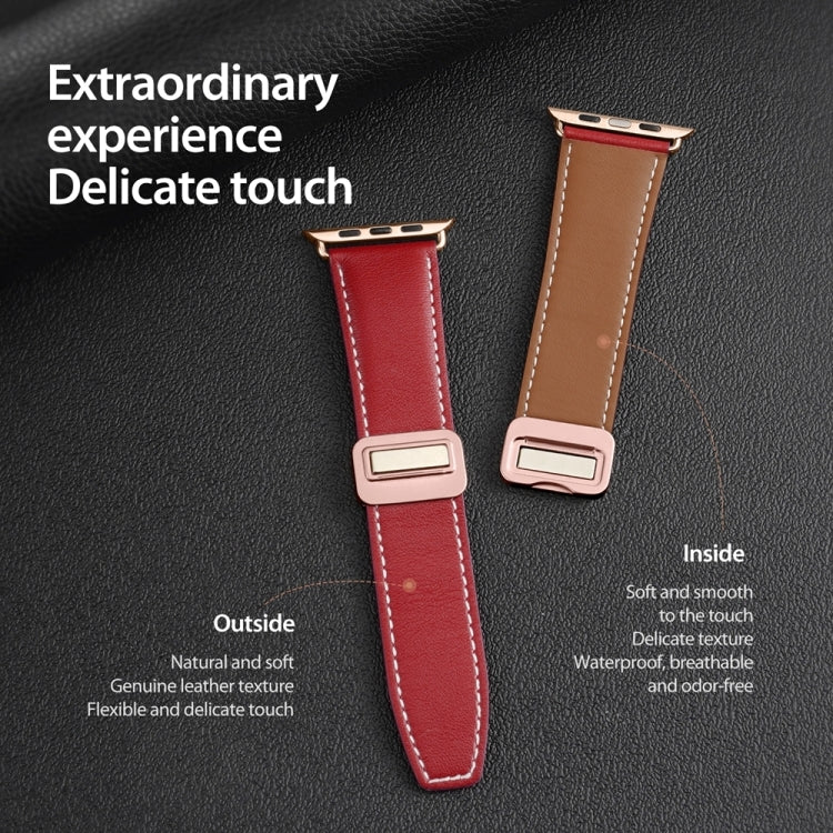 For Apple Watch Series 6 44mm DUX DUCIS YA Series Magnetic Buckle Genuine Leather Watch Band(Red) - Watch Bands by DUX DUCIS | Online Shopping UK | buy2fix