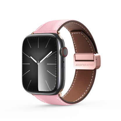 For Apple Watch Series 5 44mm DUX DUCIS YA Series Magnetic Buckle Genuine Leather Watch Band(Pink) - Watch Bands by DUX DUCIS | Online Shopping UK | buy2fix