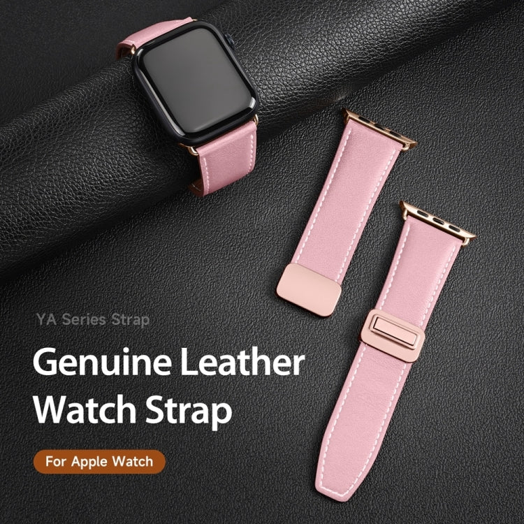 For Apple Watch Series 5 44mm DUX DUCIS YA Series Magnetic Buckle Genuine Leather Watch Band(Pink) - Watch Bands by DUX DUCIS | Online Shopping UK | buy2fix