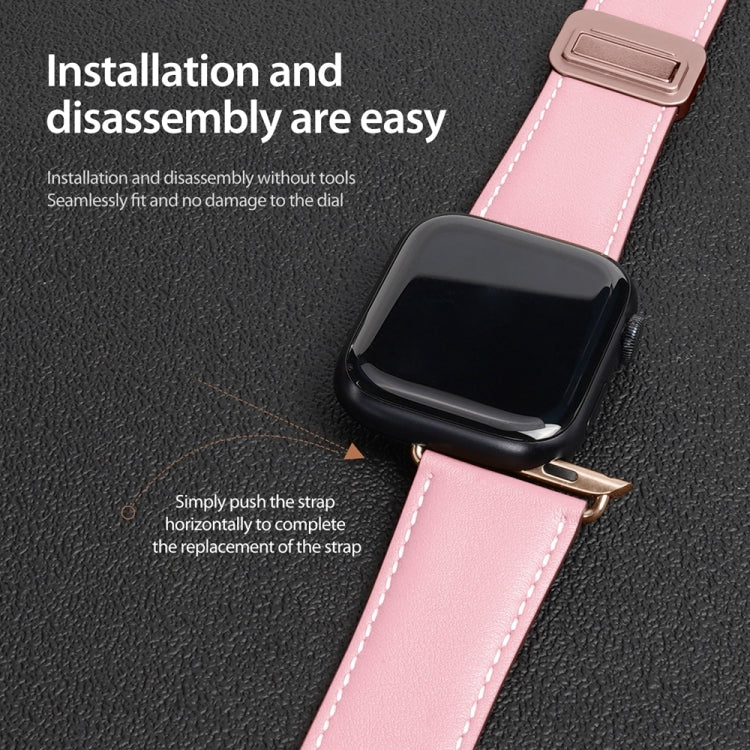 For Apple Watch Series 5 44mm DUX DUCIS YA Series Magnetic Buckle Genuine Leather Watch Band(Pink) - Watch Bands by DUX DUCIS | Online Shopping UK | buy2fix