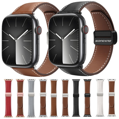 For Apple Watch Series 5 44mm DUX DUCIS YA Series Magnetic Buckle Genuine Leather Watch Band(Brown) - Watch Bands by DUX DUCIS | Online Shopping UK | buy2fix