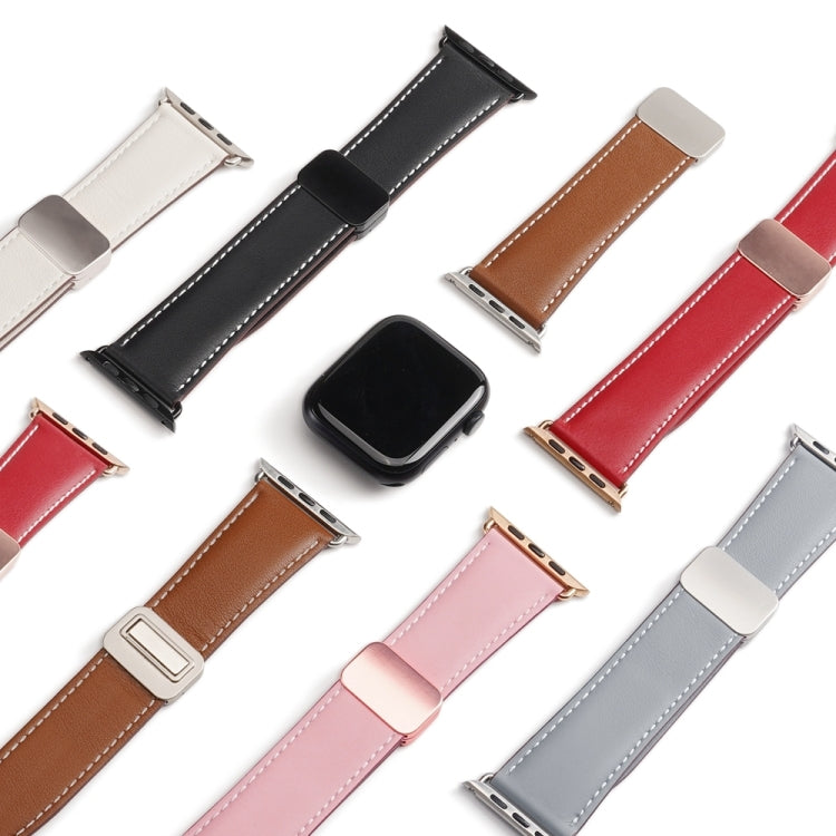 For Apple Watch SE 2022 44mm DUX DUCIS YA Series Magnetic Buckle Genuine Leather Watch Band(Pink) - Watch Bands by DUX DUCIS | Online Shopping UK | buy2fix