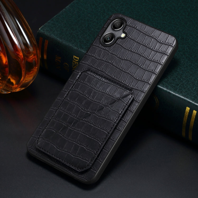 For Samsung Galaxy A05s Denior Imitation Crocodile Leather Back Phone Case with Holder(Black) - Galaxy Phone Cases by Denior | Online Shopping UK | buy2fix