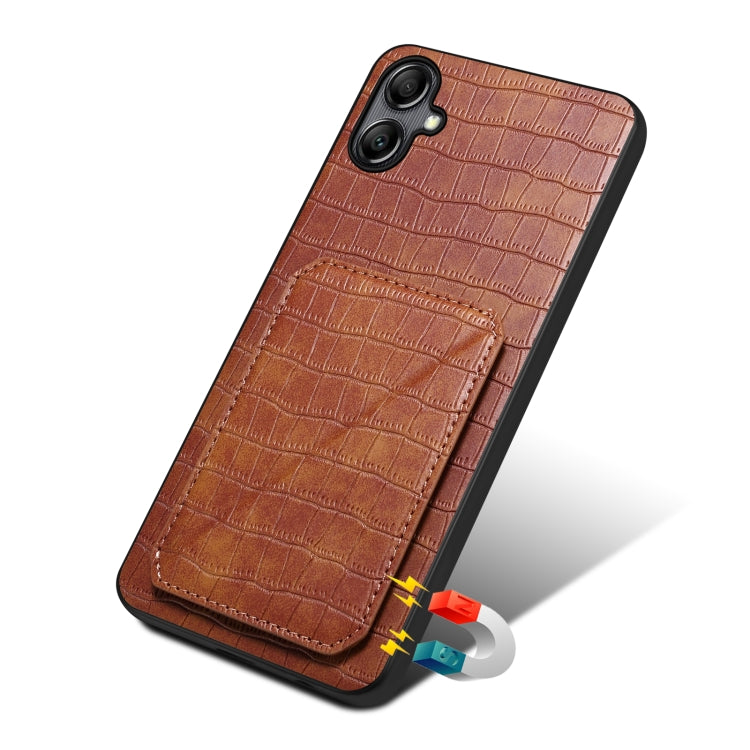 For Samsung Galaxy A20 / A30 Denior Imitation Crocodile Leather Back Phone Case with Holder(Brown) - Galaxy Phone Cases by Denior | Online Shopping UK | buy2fix