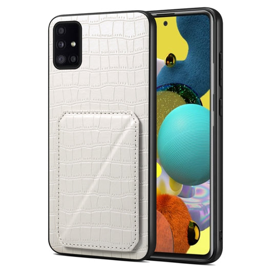 For Samsung Galaxy A51 5G Denior Imitation Crocodile Leather Back Phone Case with Holder(White) - Galaxy Phone Cases by Denior | Online Shopping UK | buy2fix