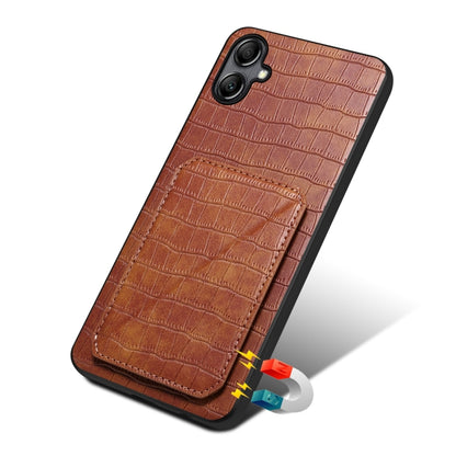 For Samsung Galaxy S21 FE 5G Denior Imitation Crocodile Leather Back Phone Case with Holder(Brown) - Galaxy Phone Cases by Denior | Online Shopping UK | buy2fix