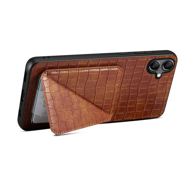 For Samsung Galaxy S23 FE 5G Denior Imitation Crocodile Leather Back Phone Case with Holder(Brown) - Galaxy S23 FE 5G Cases by Denior | Online Shopping UK | buy2fix