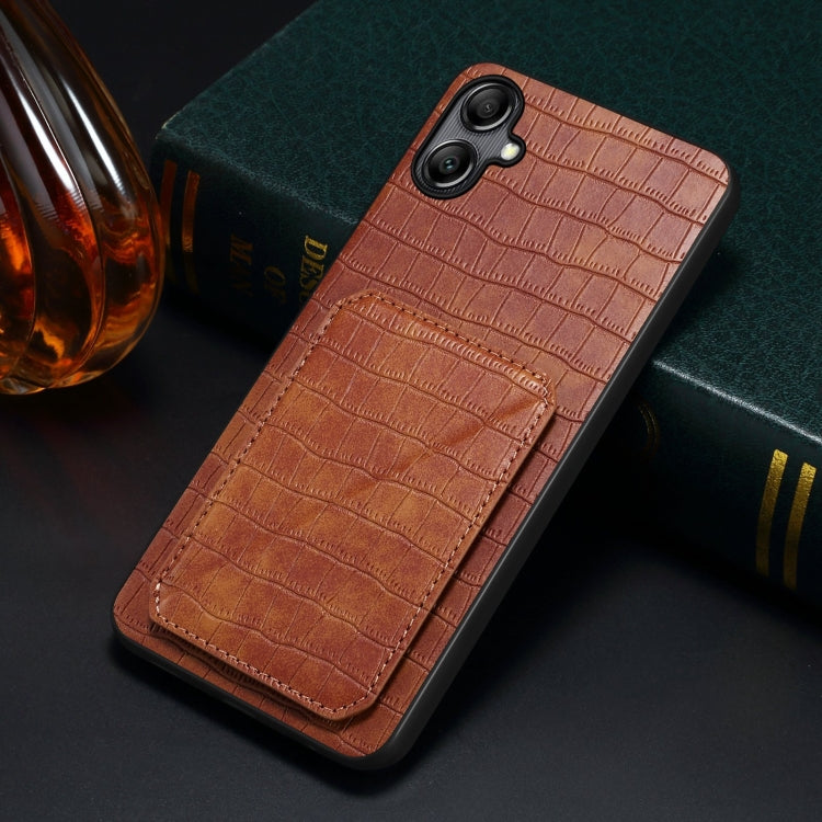 For Samsung Galaxy S24+ 5G Denior Imitation Crocodile Leather Back Phone Case with Holder(Brown) - Galaxy S24+ 5G Cases by Denior | Online Shopping UK | buy2fix