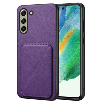 For Samsung Galaxy S21 FE 5G Denior Imitation Calf Leather Back Phone Case with Holder(Purple) - Galaxy Phone Cases by Denior | Online Shopping UK | buy2fix