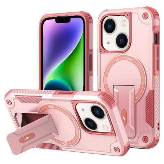 For iPhone 14 Plus MagSafe Holder Armor PC Hybrid TPU Phone Case(Pink) - iPhone 14 Plus Cases by buy2fix | Online Shopping UK | buy2fix