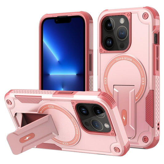 For iPhone 13 Pro Armor Magsafe Holder PC Hybrid TPU Phone Case(Pink) - iPhone 13 Pro Cases by buy2fix | Online Shopping UK | buy2fix