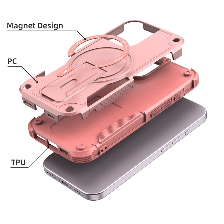 For iPhone 16 Armor Magsafe Holder PC Hybrid TPU Phone Case(Pink) - iPhone 16 Cases by buy2fix | Online Shopping UK | buy2fix