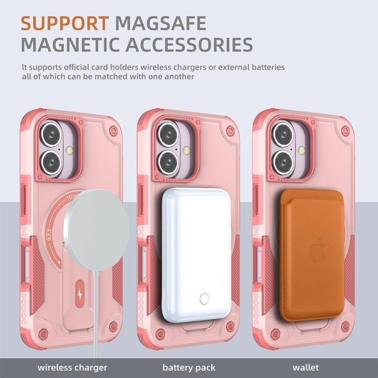 For iPhone 16 Armor Magsafe Holder PC Hybrid TPU Phone Case(Pink) - iPhone 16 Cases by buy2fix | Online Shopping UK | buy2fix