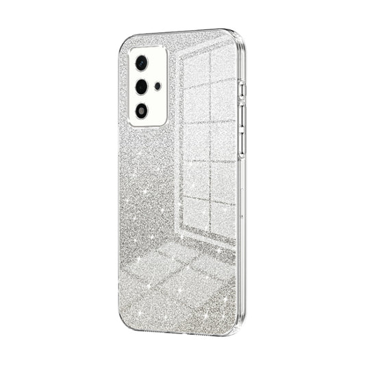 For OPPO A93s 5G Gradient Glitter Powder Electroplated Phone Case(Transparent) - OPPO Cases by buy2fix | Online Shopping UK | buy2fix