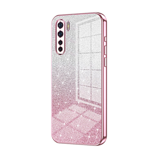 For OPPO Reno3 4G / F15 / A91 Gradient Glitter Powder Electroplated Phone Case(Pink) - OPPO Cases by buy2fix | Online Shopping UK | buy2fix