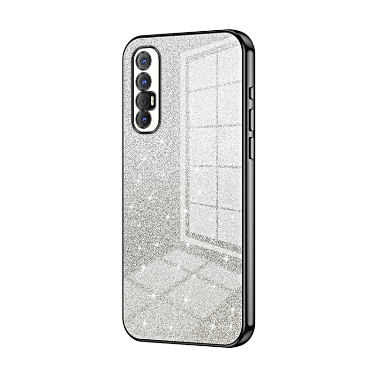 For OPPO Reno3 Pro Gradient Glitter Powder Electroplated Phone Case(Black) - OPPO Cases by buy2fix | Online Shopping UK | buy2fix