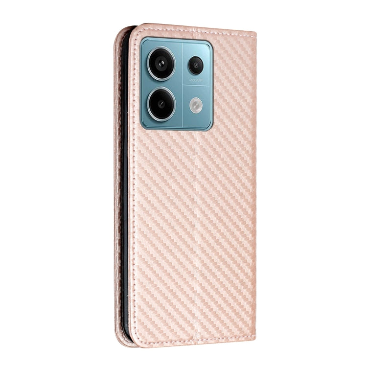 For Xiaomi Redmi Note 13 Pro 5G Carbon Fiber Texture Flip Holder Leather Phone Case(Rose Gold) - Note 13 Pro Cases by buy2fix | Online Shopping UK | buy2fix