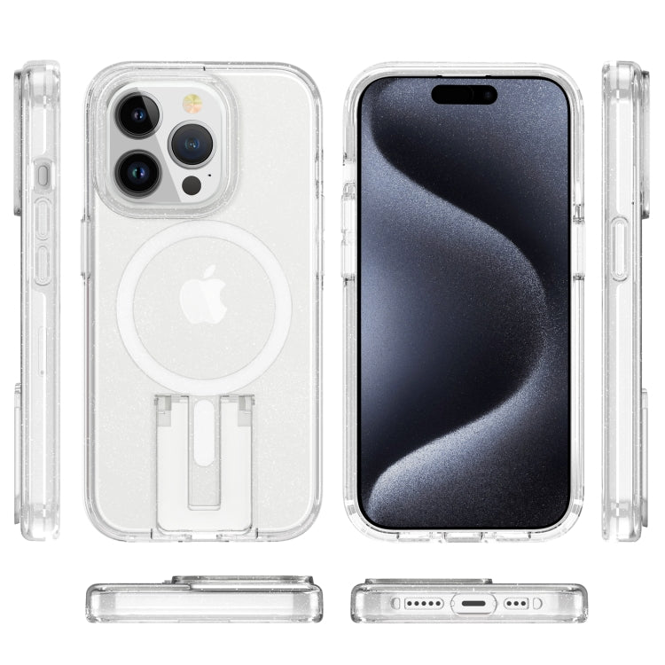 For iPhone 15 Pro Shockproof Terminator MagSafe Phone Case with Holder(Glitter White) - iPhone 15 Pro Cases by buy2fix | Online Shopping UK | buy2fix