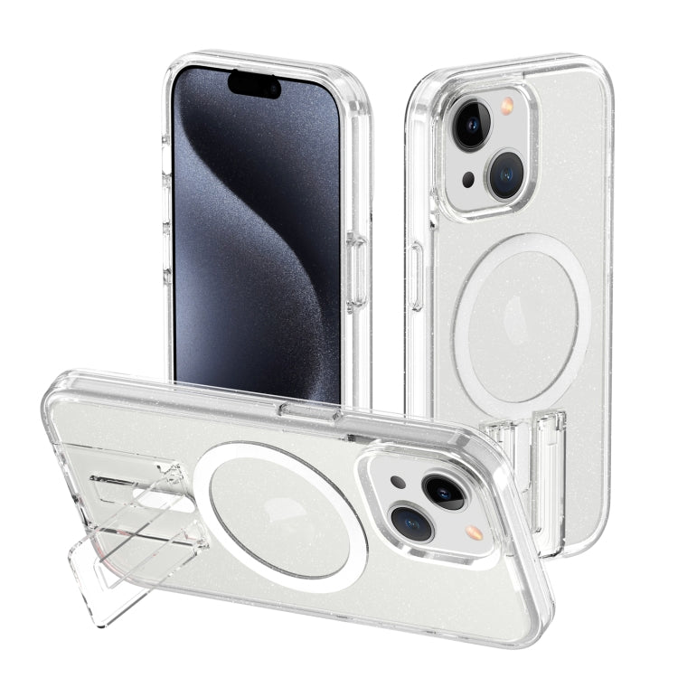 For iPhone 15 Shockproof Terminator MagSafe Phone Case with Holder(Glitter White) - iPhone 15 Cases by buy2fix | Online Shopping UK | buy2fix