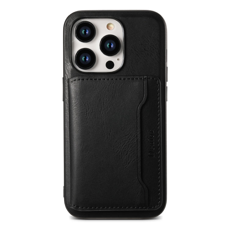 For iPhone 15 Pro Denior Cowhide Texture Leather MagSafe Detachable Wallet Phone Case(Black) - iPhone 15 Pro Cases by Denior | Online Shopping UK | buy2fix