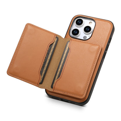 For iPhone 15 Denior Cowhide Texture Leather MagSafe Detachable Wallet Phone Case(Khaki) - iPhone 15 Cases by Denior | Online Shopping UK | buy2fix