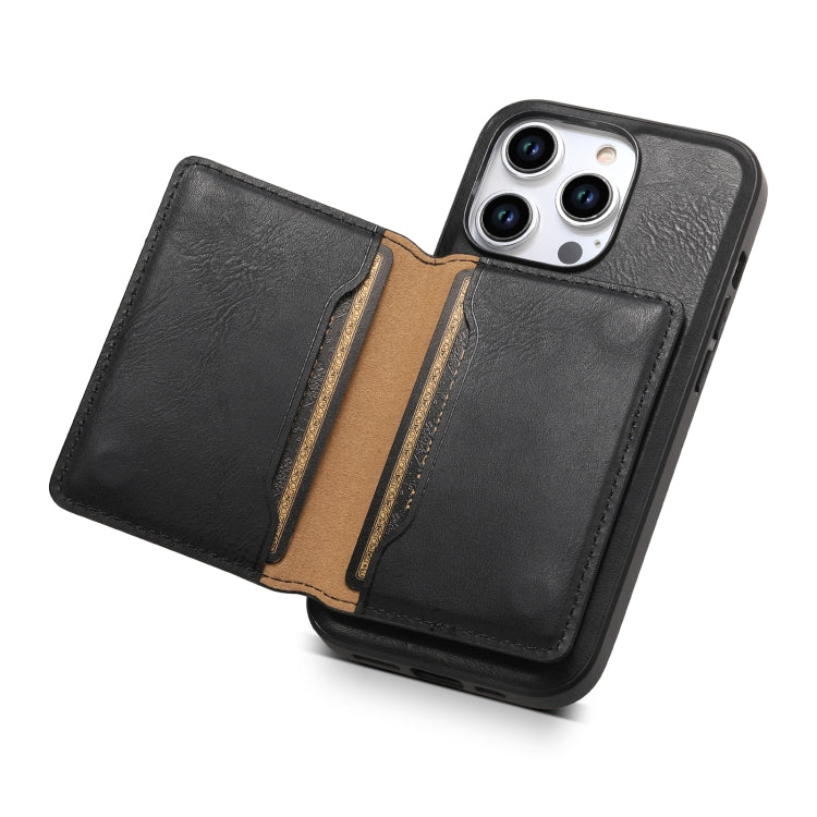 For iPhone 14 Plus Denior Cowhide Texture Leather MagSafe Detachable Wallet Phone Case(Black) - iPhone 14 Plus Cases by Denior | Online Shopping UK | buy2fix