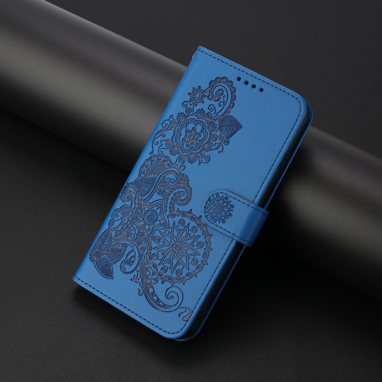 For OnePlus 12 Datura Flower Embossed Flip Leather Phone Case(Blue) - OnePlus Cases by buy2fix | Online Shopping UK | buy2fix