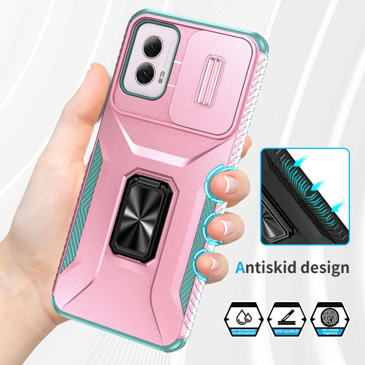 For Motorola Moto G Power 2024 Sliding Camshield Holder Phone Case(Pink + Grey Green) - Motorola Cases by buy2fix | Online Shopping UK | buy2fix