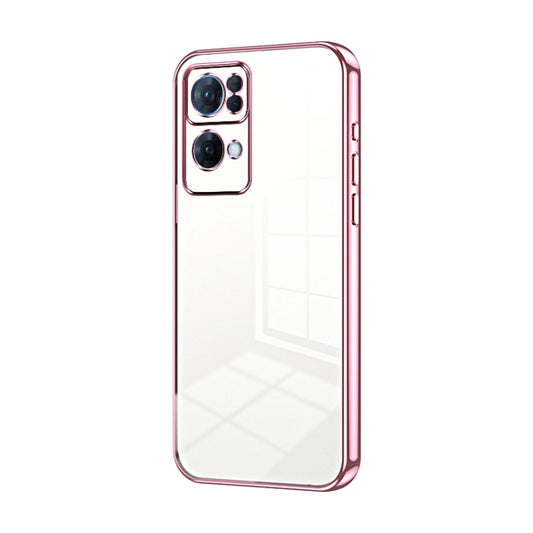 For OPPO Reno7 Pro Transparent Plating Fine Hole Phone Case(Pink) - OPPO Cases by buy2fix | Online Shopping UK | buy2fix