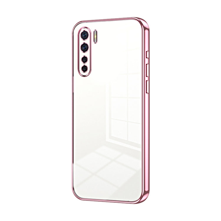 For OPPO Reno3 4G / F15 / A91 Transparent Plating Fine Hole Phone Case(Pink) - OPPO Cases by buy2fix | Online Shopping UK | buy2fix