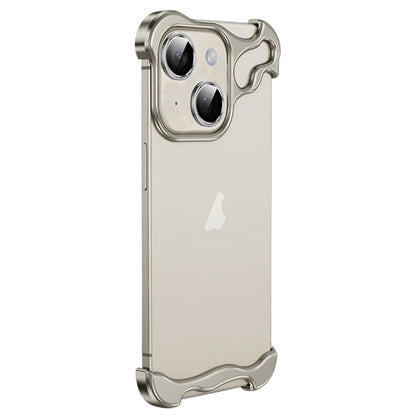 For iPhone 14 Plus Frameless Metal Corner Pad Phone Case with Lens Film(Grey) - iPhone 14 Plus Cases by buy2fix | Online Shopping UK | buy2fix