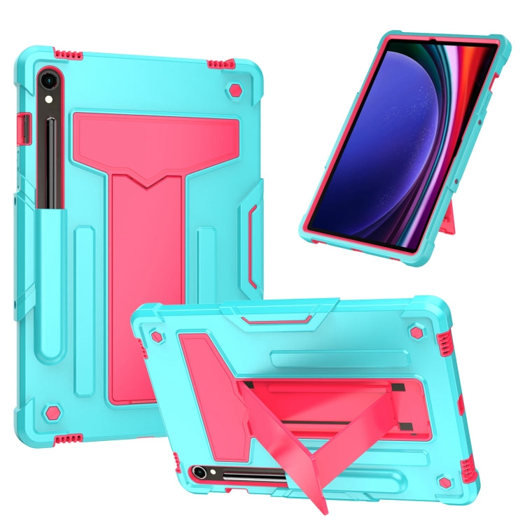 For Samsung Galaxy Tab S9 FE / S9 T Holder Robot Silicone Hybrid PC Tablet Case(Mint Rose Red) - Galaxy Tab S9 Cases by buy2fix | Online Shopping UK | buy2fix