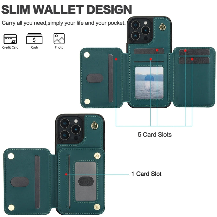 For iPhone 16 Pro Max YM006 Skin Feel Zipper Card Bag Phone Case with Dual Lanyard(Green) - iPhone 16 Pro Max Cases by buy2fix | Online Shopping UK | buy2fix