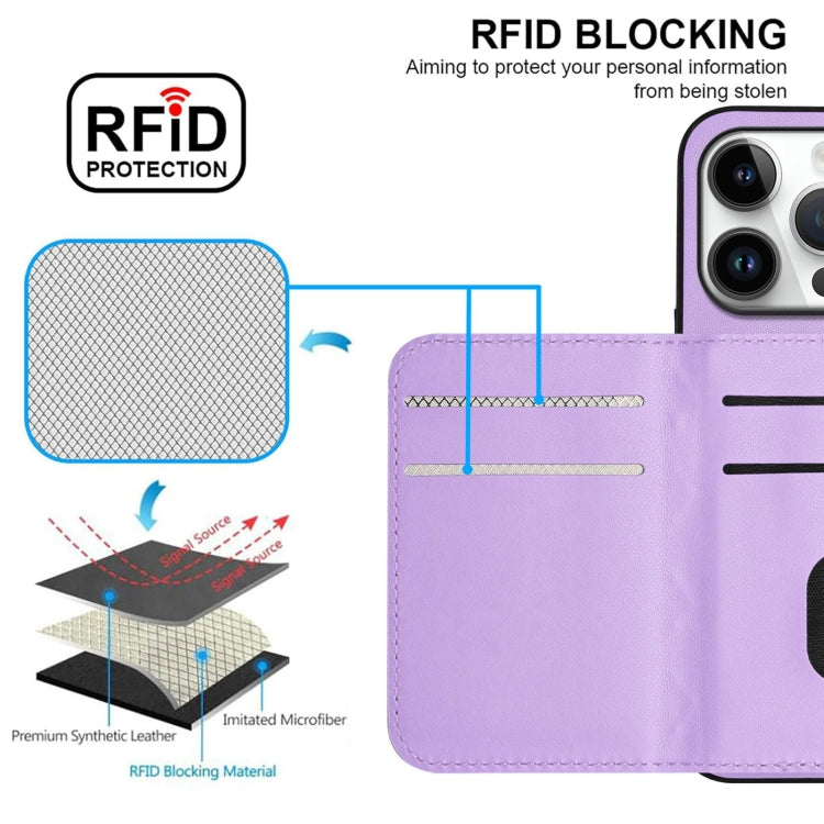 For iPhone 16 Pro Rhombic Texture Card Bag RFID Phone Case with Long Lanyard(Light Purple) - iPhone 16 Pro Cases by buy2fix | Online Shopping UK | buy2fix