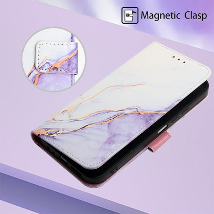 For Motorola Moto G Play 5G 2024 PT003 Marble Pattern Flip Leather Phone Case(White Purple) - Motorola Cases by buy2fix | Online Shopping UK | buy2fix