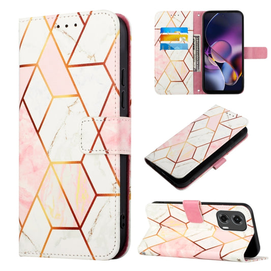 For Motorola Moto G Stylus 5G 2024 PT003 Marble Pattern Flip Leather Phone Case(Pink White) - Motorola Cases by buy2fix | Online Shopping UK | buy2fix