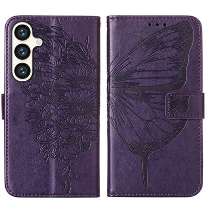 For Samsung Galaxy S24 5G Embossed Butterfly Leather Phone Case(Dark Purple) - Galaxy S24 5G Cases by buy2fix | Online Shopping UK | buy2fix