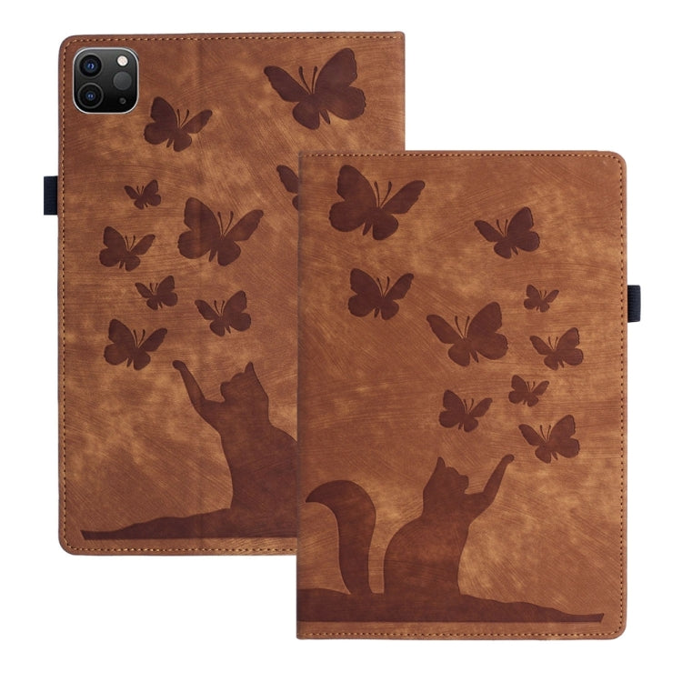 For iPad Pro 12.9 2022 / Air 13 2024 Butterfly Cat Embossing Leather Tablet Case(Brown) - iPad Pro 12.9 (2022/2021) Cases by buy2fix | Online Shopping UK | buy2fix