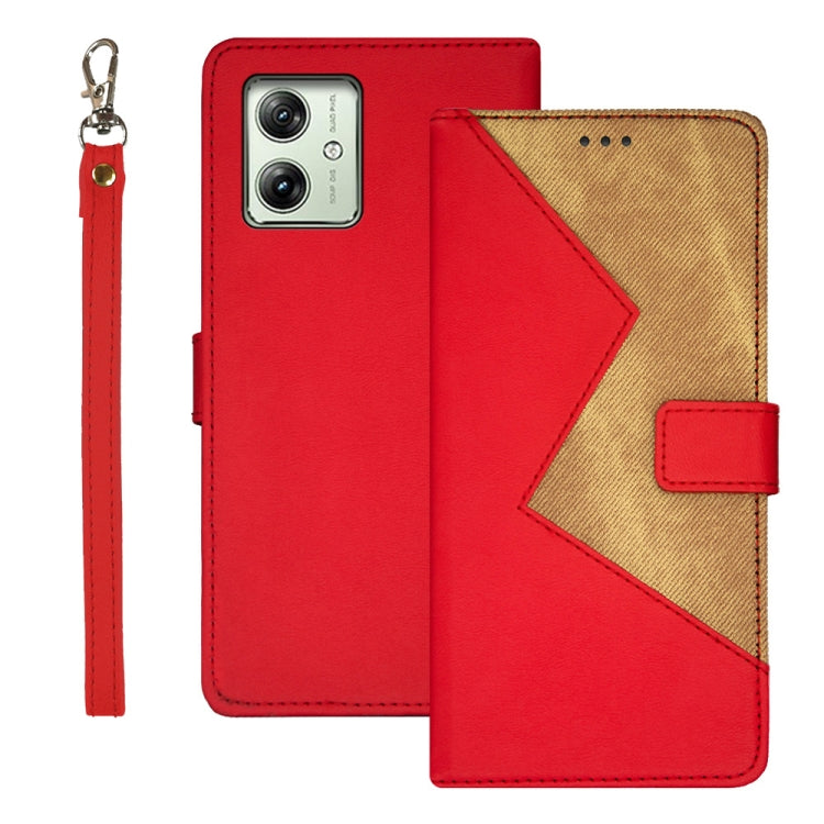 For Motorola Moto G54 5G EU Version idewei Two-color Splicing Leather Phone Case(Red) - Motorola Cases by idewei | Online Shopping UK | buy2fix