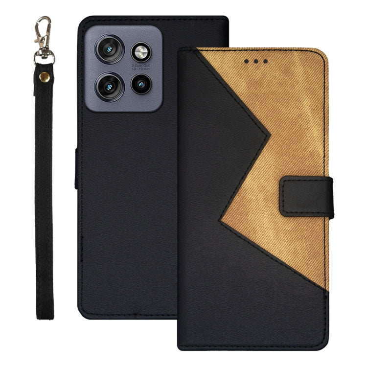 For Motorola Edge 50 Neo idewei Two-color Splicing Leather Phone Case(Black) - Motorola Cases by idewei | Online Shopping UK | buy2fix