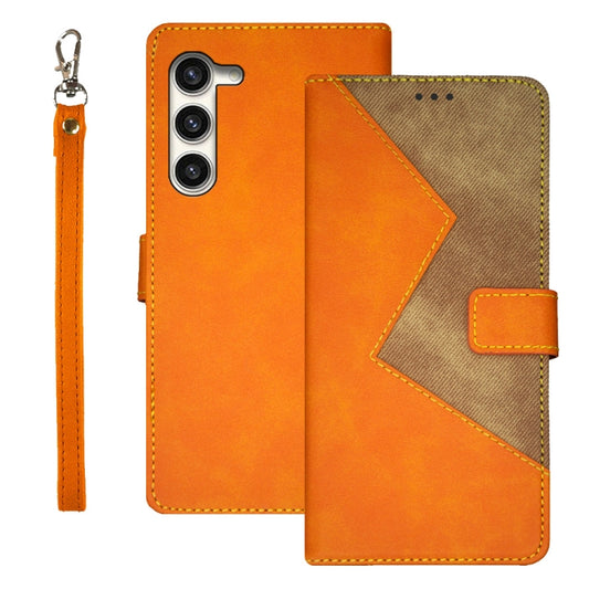 For Samsung Galaxy S24+ 5G idewei Two-color Splicing Leather Phone Case(Orange) - Galaxy S24+ 5G Cases by idewei | Online Shopping UK | buy2fix