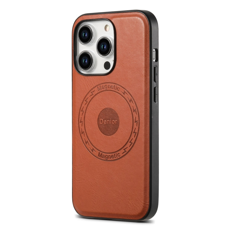 For iPhone 13 Pro Denior Cowhide Texture Leather MagSafe Phone Case(Brown) - iPhone 13 Pro Cases by Denior | Online Shopping UK | buy2fix