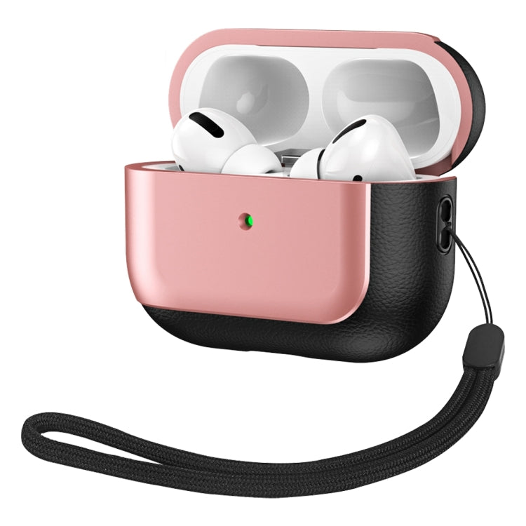 For AirPods Pro 2 Electroplated Leather Texture Wireless Earphones Protective Case(Rose Pink) - For AirPods Pro 2 by buy2fix | Online Shopping UK | buy2fix