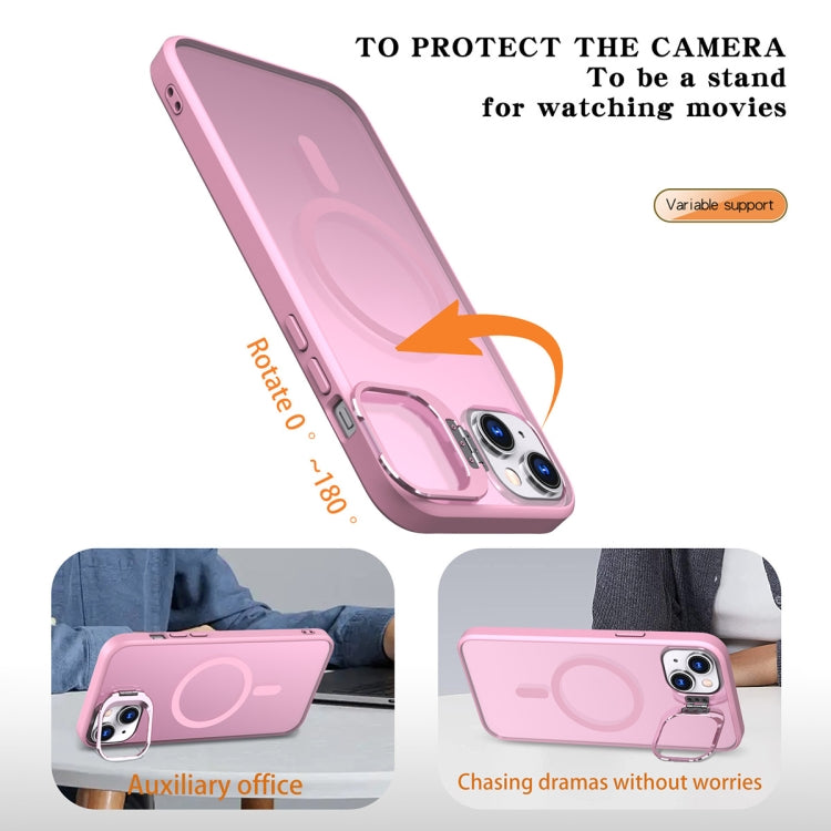 For iPhone 14 Plus Metal Invisible Camera Holder MagSafe Magnetic Phone Case(Pink) - iPhone 14 Plus Cases by buy2fix | Online Shopping UK | buy2fix