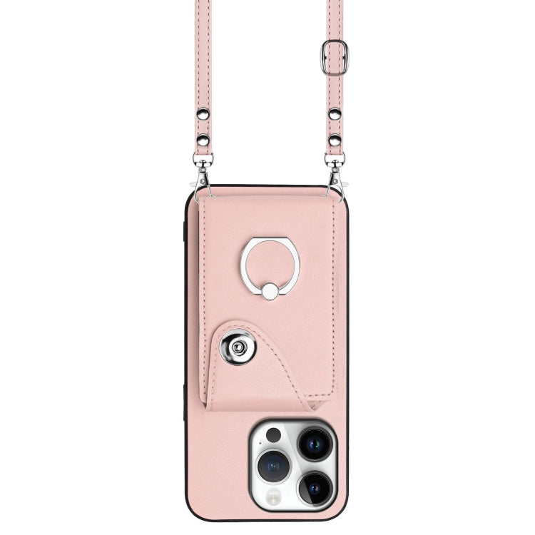 For iPhone 16 Pro Organ Card Bag Ring Holder Phone Case with Long Lanyard(Pink) - iPhone 16 Pro Cases by buy2fix | Online Shopping UK | buy2fix