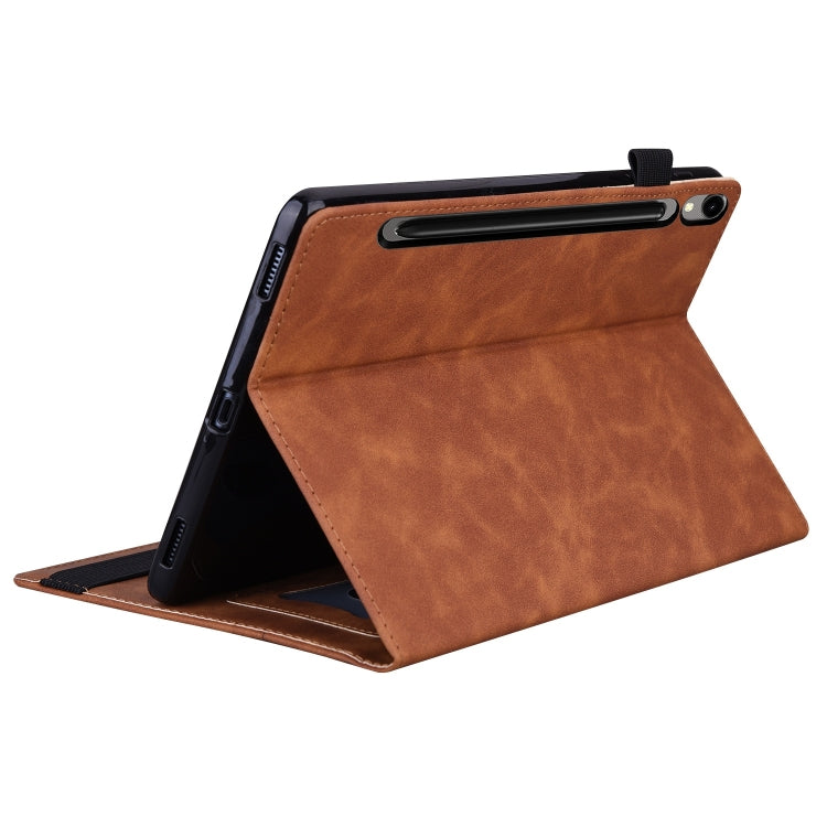 For Samsung Galaxy Tab S9 / S8 / S7 Splicing Shockproof Smart Leather Tablet Case(Brown) - Galaxy Tab S9 Cases by buy2fix | Online Shopping UK | buy2fix