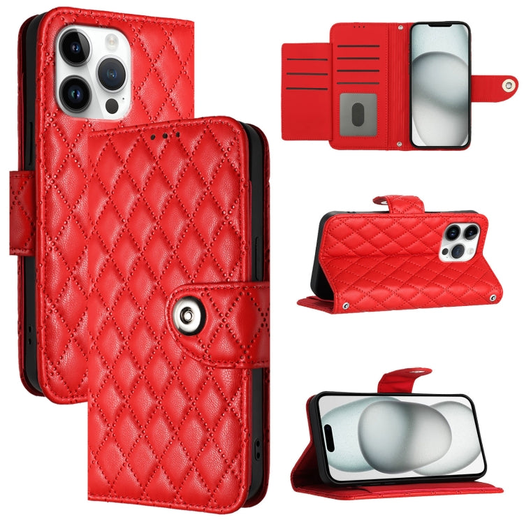 For iPhone 16 Pro Max Rhombic Texture Flip Leather Phone Case with Lanyard(Red) - iPhone 16 Pro Max Cases by buy2fix | Online Shopping UK | buy2fix