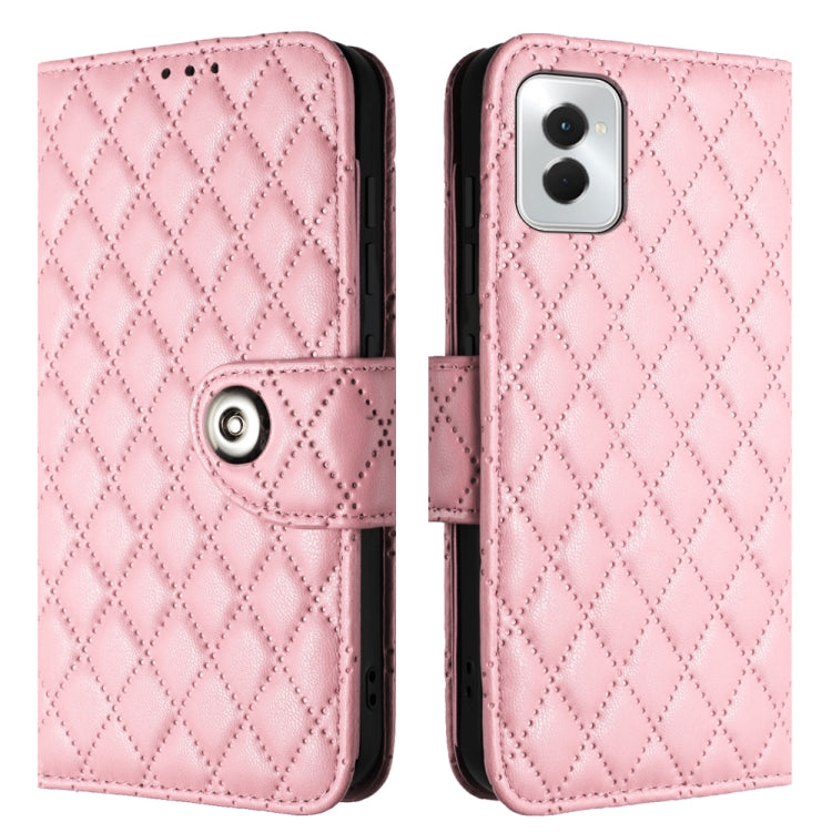 For Motorola Moto G Power 5G 2024 Rhombic Texture Flip Leather Phone Case with Lanyard(Pink) - Motorola Cases by buy2fix | Online Shopping UK | buy2fix